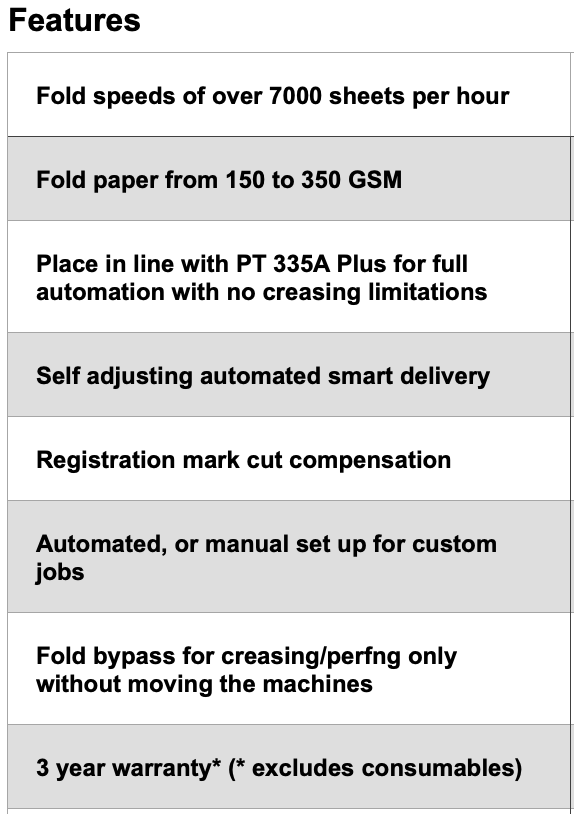 PT 33IKF Independent Knife Folder Features